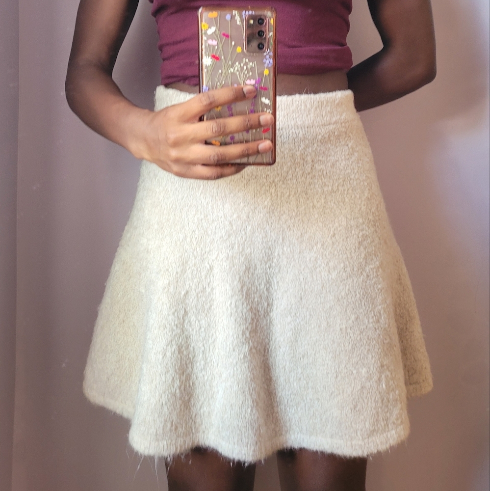 Cream Fuzzy Mini Skirt